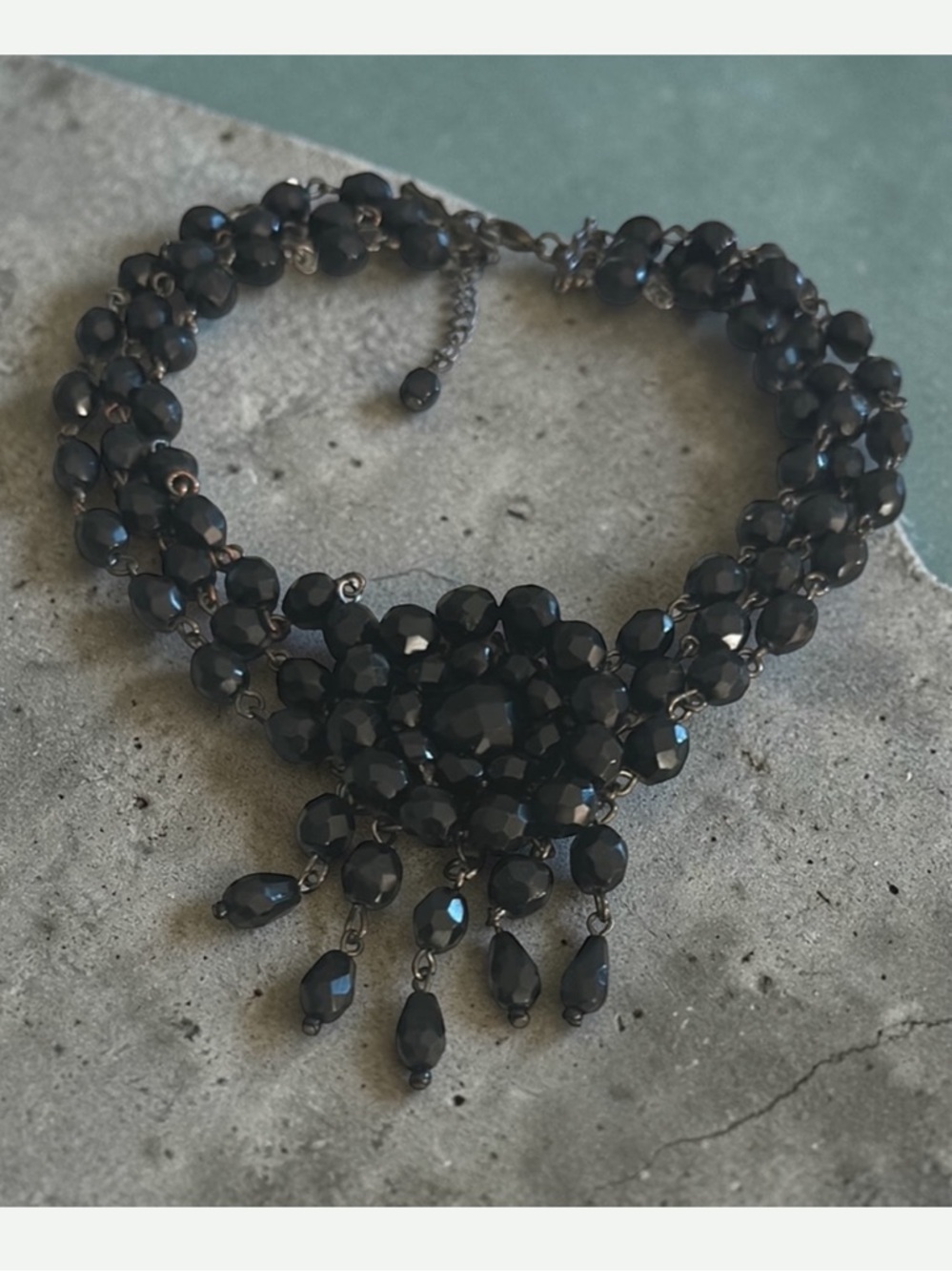Vintage Glass/Crystal Black Beaded Choker Statement Necklace